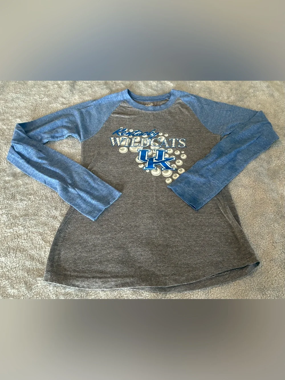 Kentucky Wildcats Girls' Raglan Long Sleeve Tee - Blue & Gray Size Large (14)